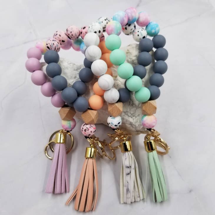 Tie Dye Silicone Bead Bangle Keychain Handmade